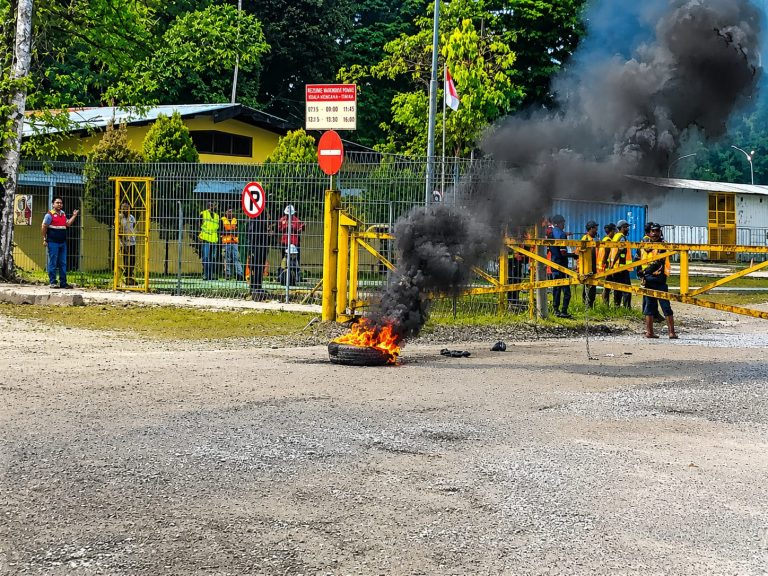 Demo Peternak Broiler di Area Freeport Diwarnai Aksi Bakar Ban, Wartawan Dihadang Security