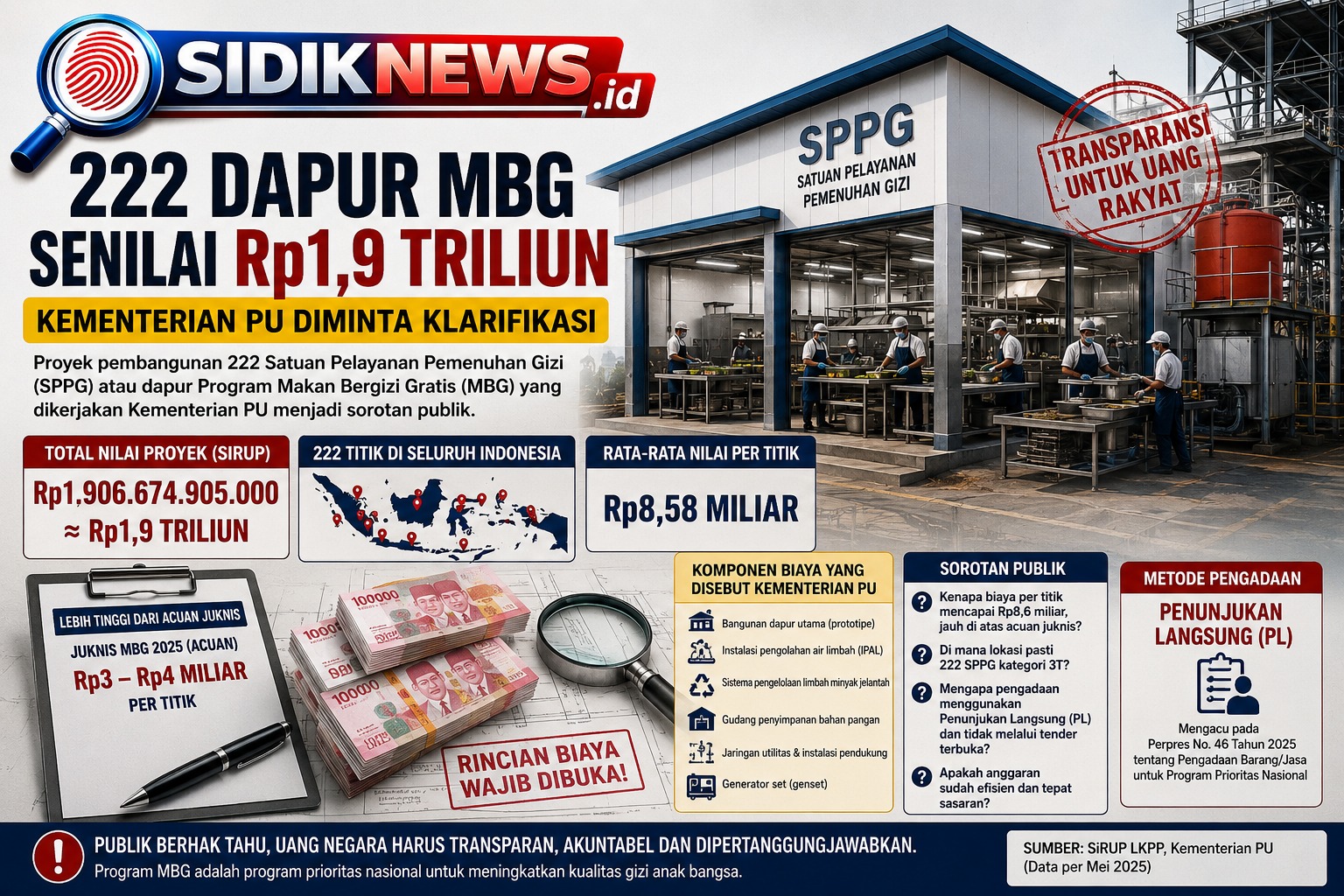 Rp1,9 Triliun untuk 222 Dapur MBG, Publik Pertanyakan Lonjakan Biaya hingga Rp8,6 Miliar per Titik