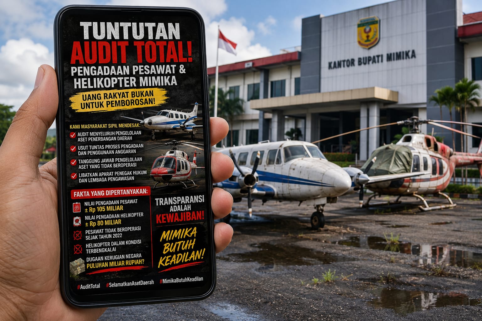 Poster Tuntutan Audit Pengadaan Pesawat dan Helikopter Mimika Beredar, Masyarakat Minta Transparansi