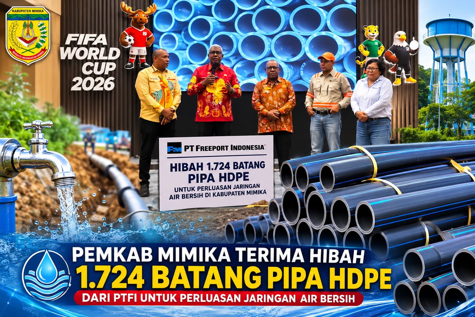 Pemkab Mimika Terima Hibah 1.724 Batang Pipa HDPE dari PTFI untuk Perluasan Jaringan Air Bersih