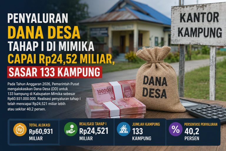 Penyaluran Dana Desa Tahap I di Mimika Capai Rp24,52 Miliar, Sasar 133 Kampung
