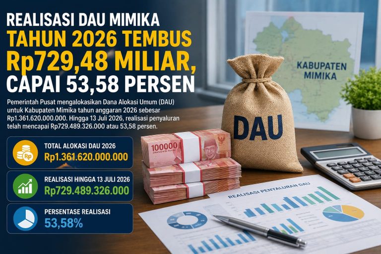 Realisasi DAU Mimika Tahun 2026 Tembus Rp729,48 Miliar, Capai 53,58 Persen