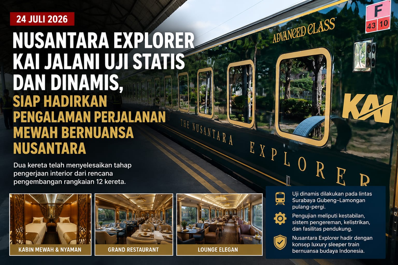 Nusantara Explorer KAI Jalani Uji Statis dan Dinamis, Siap Hadirkan Pengalaman Perjalanan Mewah Bernuansa Nusantara
