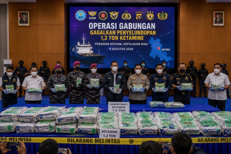 Operasi Gabungan Gagalkan Penyelundupan 1,3 Ton Ketamine di Perairan Natuna