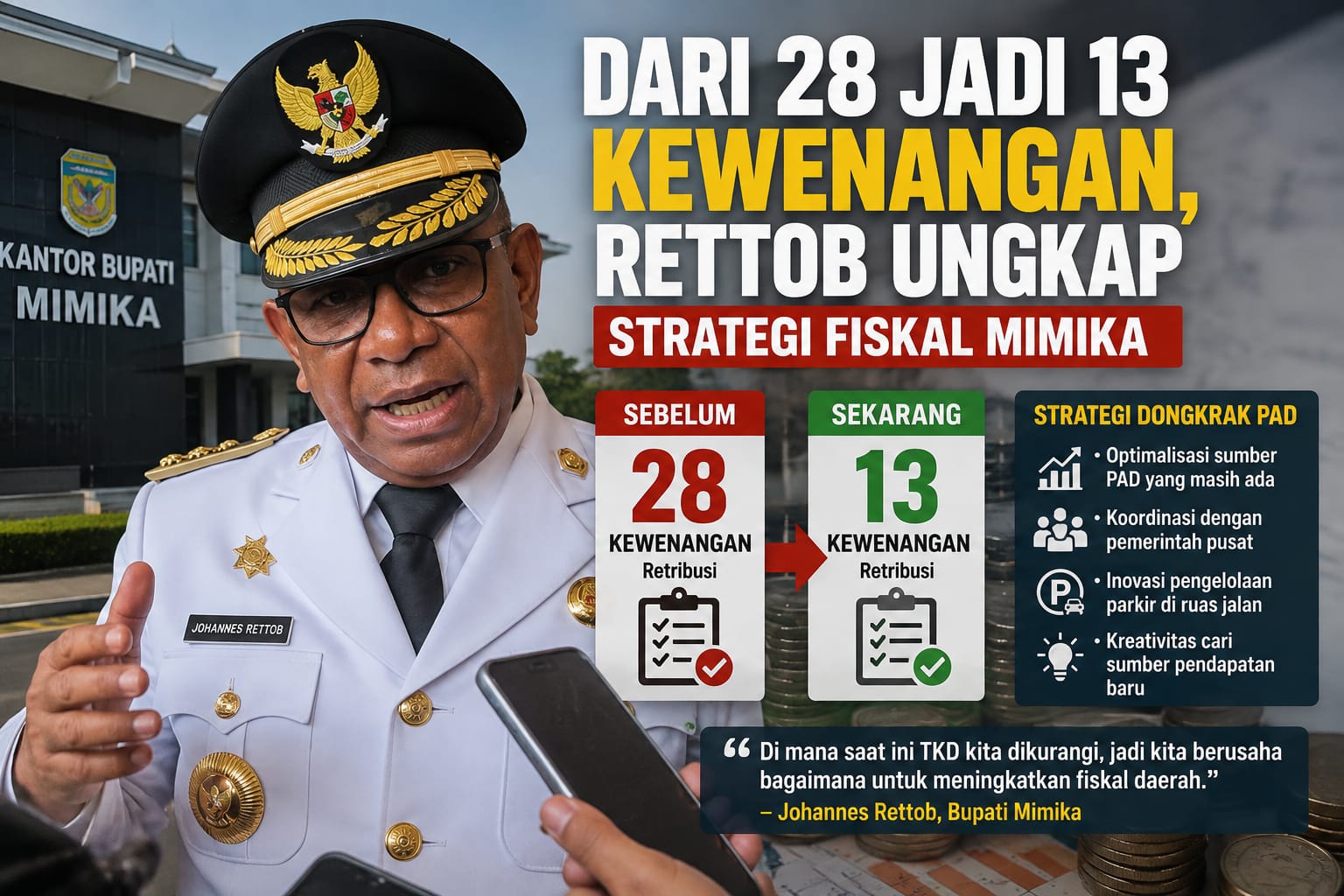 Dari 28 Jadi 13 Kewenangan, Rettob Ungkap Strategi Fiskal Mimika