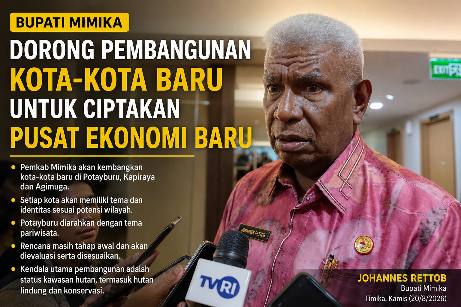Bupati Mimika Dorong Pembangunan Kota-Kota Baru untuk Ciptakan Pusat Ekonomi Baru