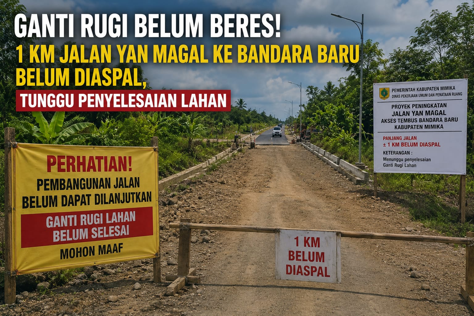 Ganti Rugi Belum Beres! 1 Km Jalan Yan Magal ke Bandara Baru Belum Diaspal, Tunggu Penyelesaian Lahan