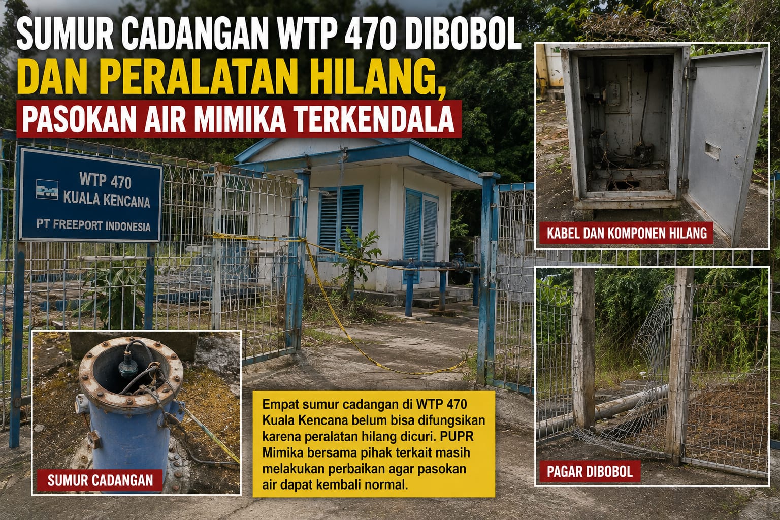 Sumur Cadangan WTP 470 Dibobol dan Peralatan Hilang, Pasokan Air Mimika Terkendala