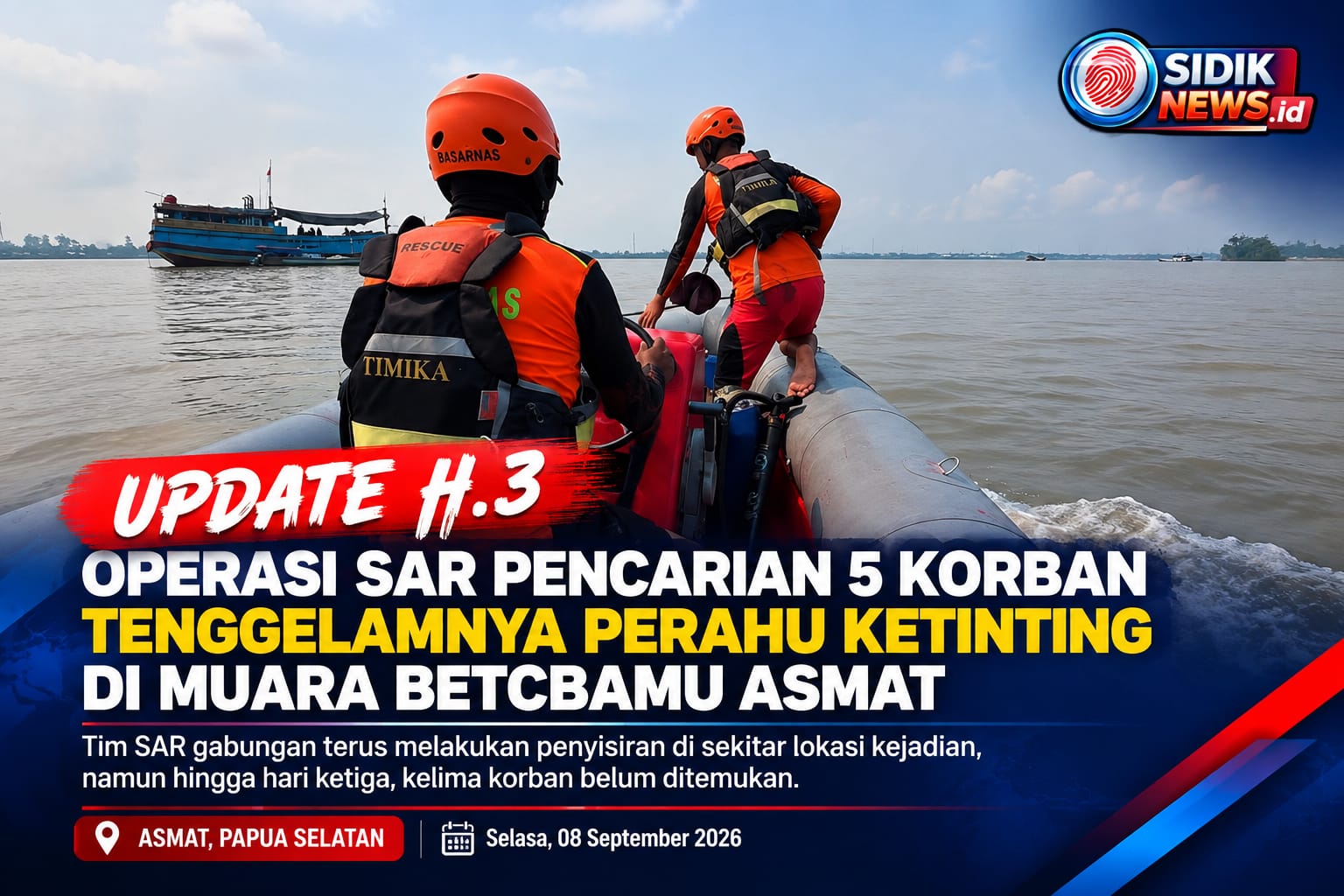 Hari Ketiga Pencarian, Lima Korban Perahu Ketinting di Asmat Belum Ditemukan
