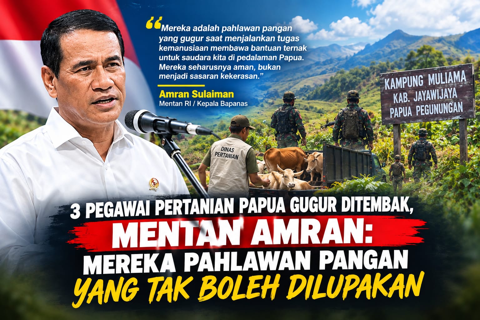 3 Pegawai Pertanian Papua Gugur Ditembak, Mentan Amran: Mereka Pahlawan Pangan yang Tak Boleh Dilupakan