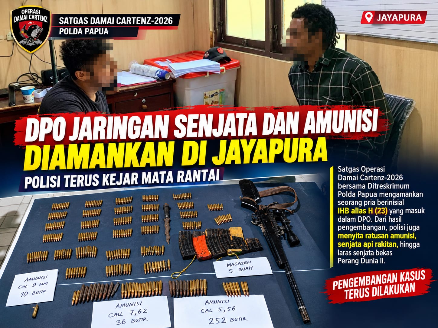 DPO Jaringan Senjata dan Amunisi Diamankan di Jayapura, Polisi Terus Kejar Mata Rantai